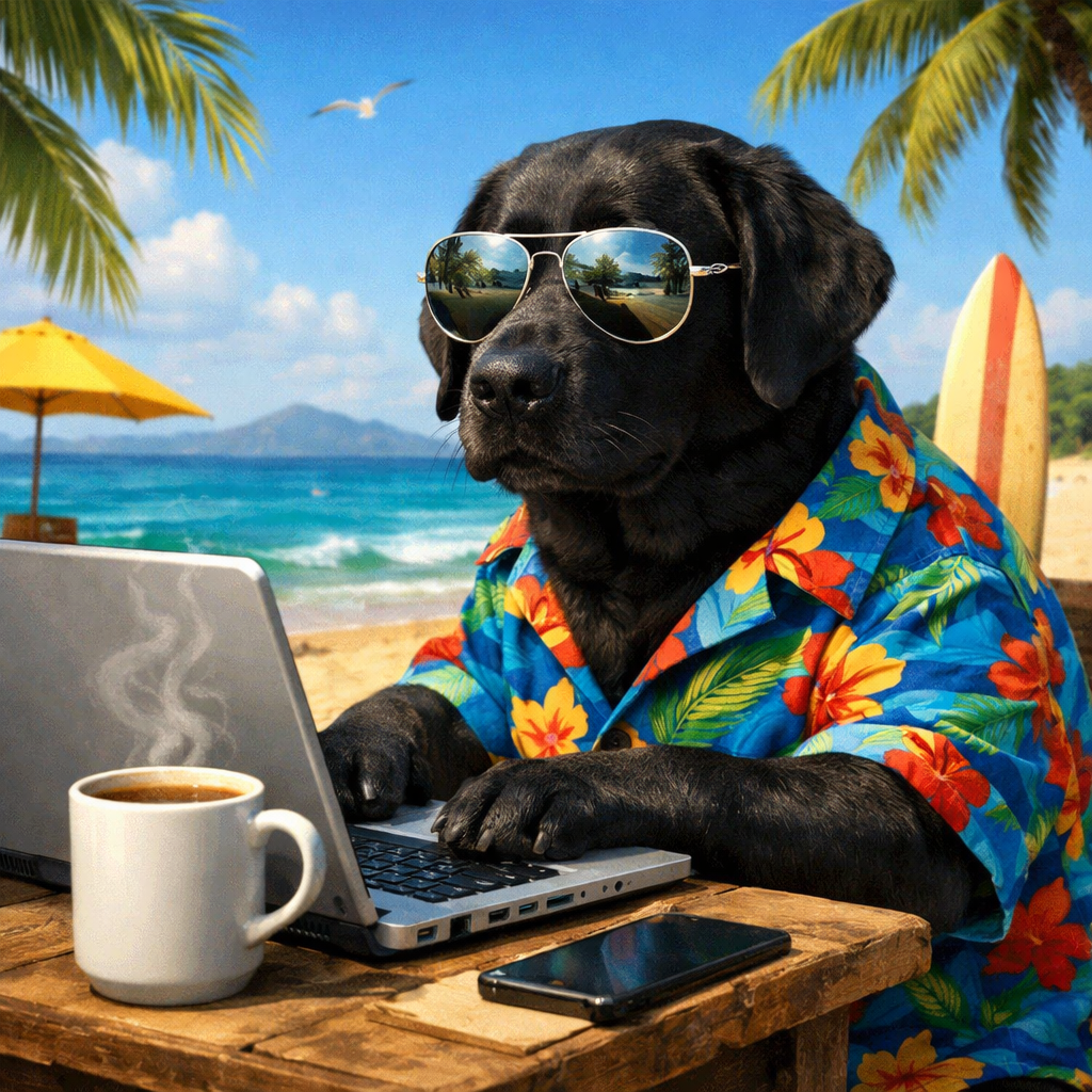 Black lab digging on the beach